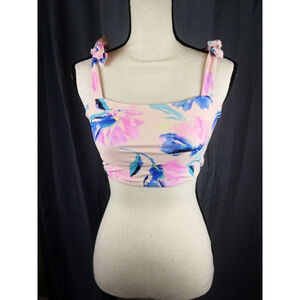 No Boundaries, pink and blue floral bikini top, size M (7-9)